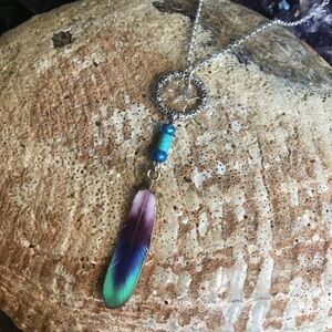 Handmade Diamond Nugget Dreamcatcher Pendant with Enamel Feather & Turq Accents